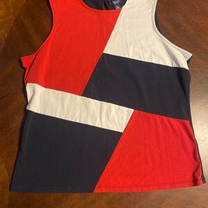 Chaps Red and Blue Colorblock Blouse